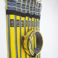 2" Wide Kennel Pack, Grey Seat Belt Outer, Hot Yellow Inner & Stripe, Black Stitch, Size 14-19"