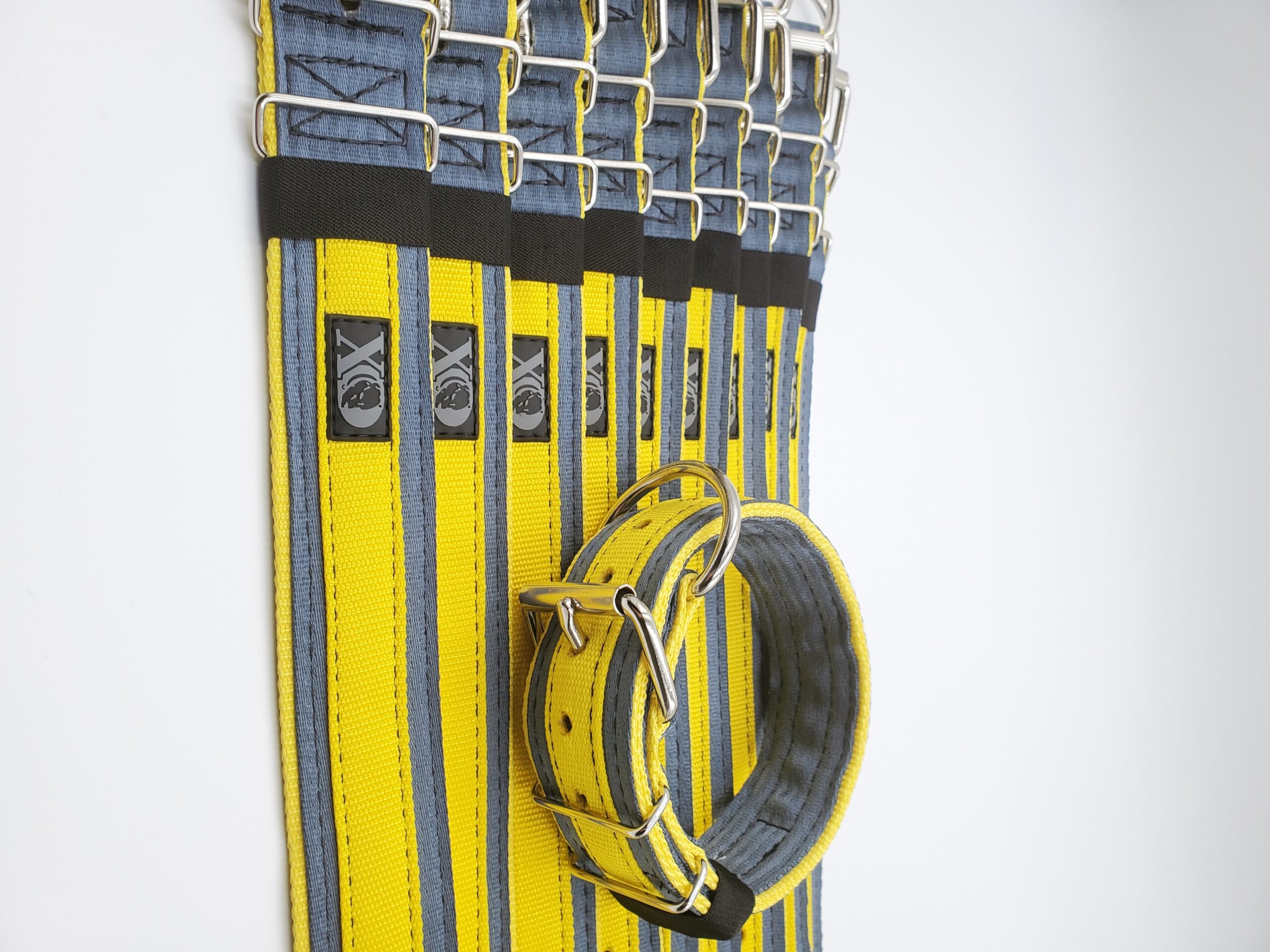 2" Wide Kennel Pack, Grey Seat Belt Outer, Hot Yellow Inner & Stripe, Black Stitch, Size 14-19"
