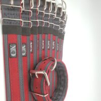 2" Wide Kennel Pack, Grey Seat Belt Outer, Dark Red Stripe, Black Stitch, Size 15-20"