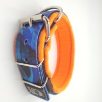 1.5" Fleece-Lined Collar, Liquid Blue Outer, Black Inner, Hot Orange Fleece, Black Stitch, Neck Size 16-21"