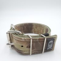 2" Nylon Collar- Kryptek Highlander Outer, Olive Inner, Black Stitch, Stainless Steel Hardware, Neck Size 13-18"