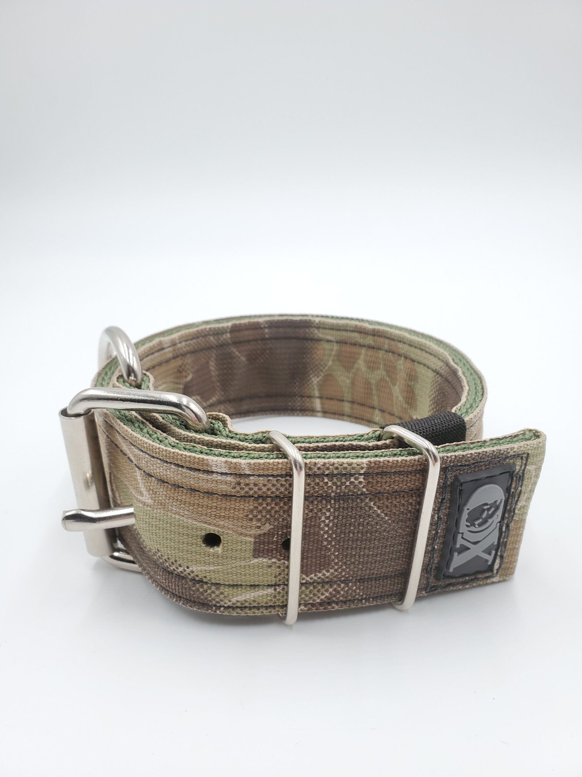 2" Nylon Collar- Kryptek Highlander Outer, Olive Inner, Black Stitch, Stainless Steel Hardware, Neck Size 13-18"