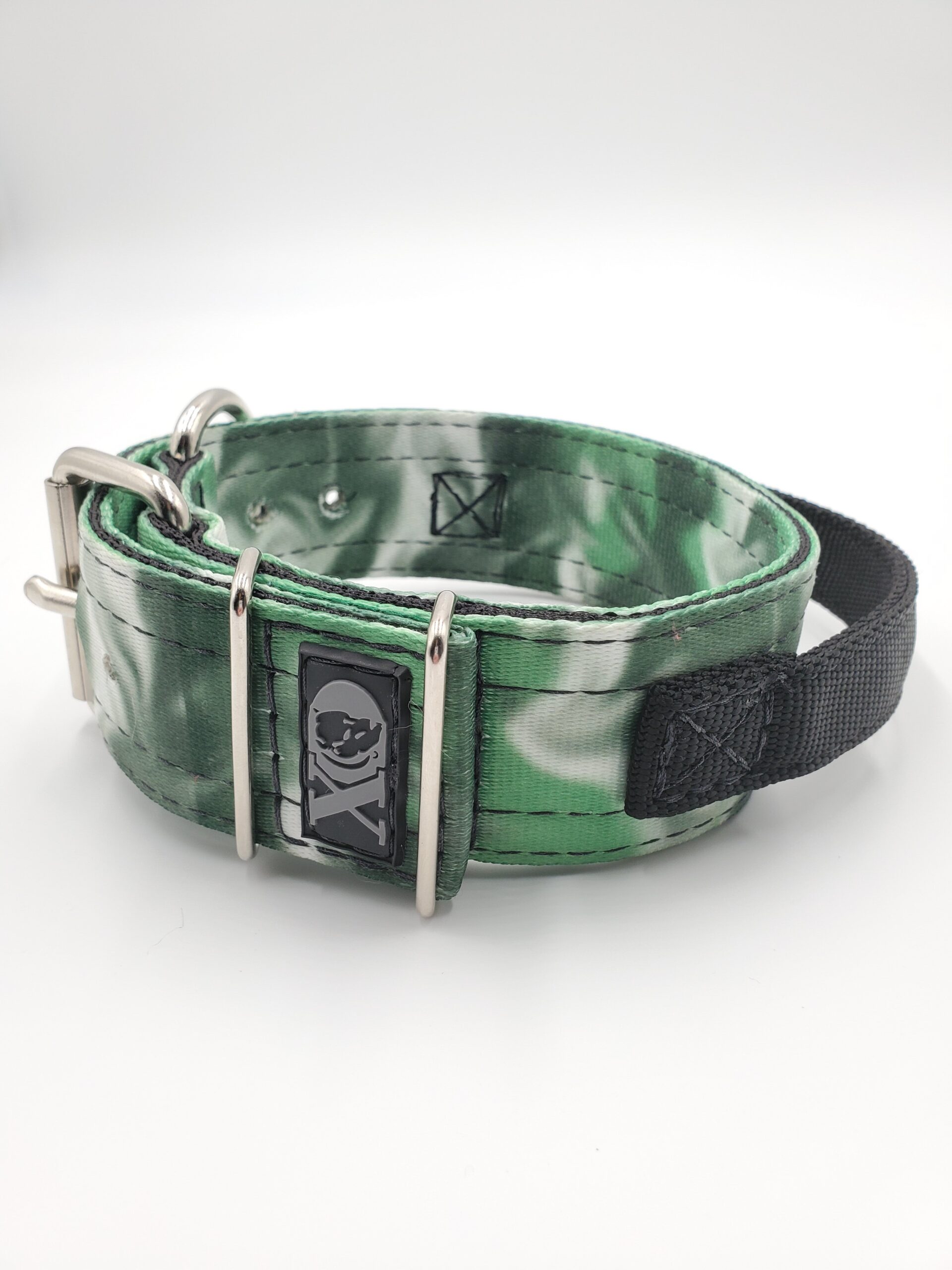 2" Nylon Collar, Green Smoke Outer, Black Inner & Handle, Black Stitch, Neck Size 14-19"