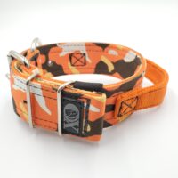 2" Nylon Collar, Autumn Camo Outer, Pumpkin Inner & Handle, Black Stitch, Neck Size 14-19"