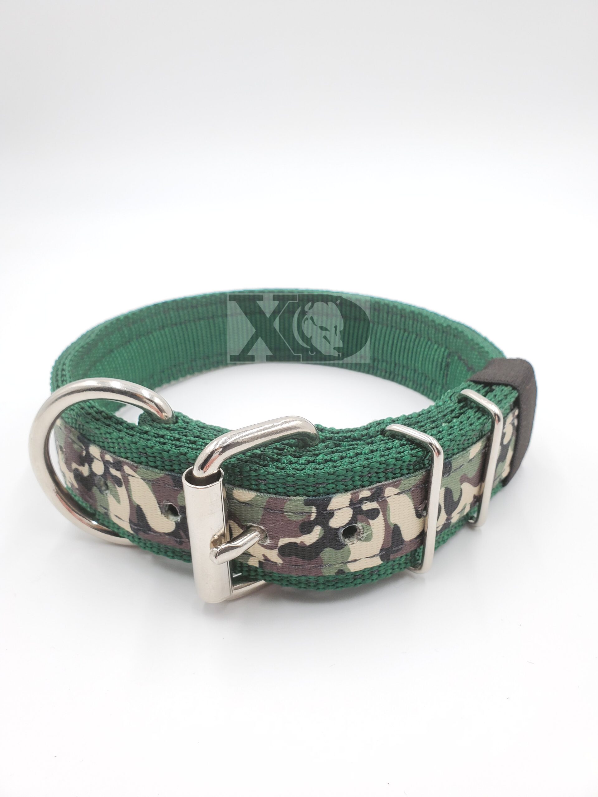 1.5" Nylon Collar- Forest Green Outer & Inner, OP Camo Stripe, Black Stitch, Neck Size 17-22"