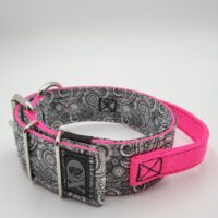 2" Nylon Collar, BW Paisley Outer, Hot Pink Inner & Handle, Black Stitch, Neck Size 15-20"