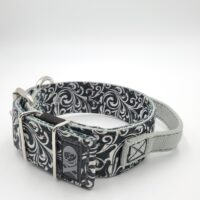 2" Nylon Collar, Filigree Outer, Grey Inner & Handle, Black Stitch, Neck Size 15-20"
