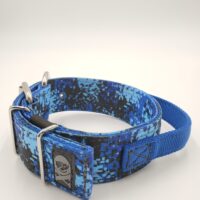 2" Nylon Collar, Digital Camo Blue Outer, Pacific Blue Inner & Handle, Black Stitch, Neck Size 15-20"