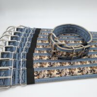 2" Wide Kennel Pack, Grey Seat Belt Outer, Tan Inner, OP Camo Brown Stripe, Black Stitch, Size 16-21"