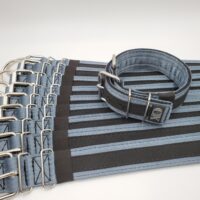 2" Wide Kennel Pack, Grey Seat Belt Outer, Black Inner & Stripe, Black Stitch, Size 15-20"