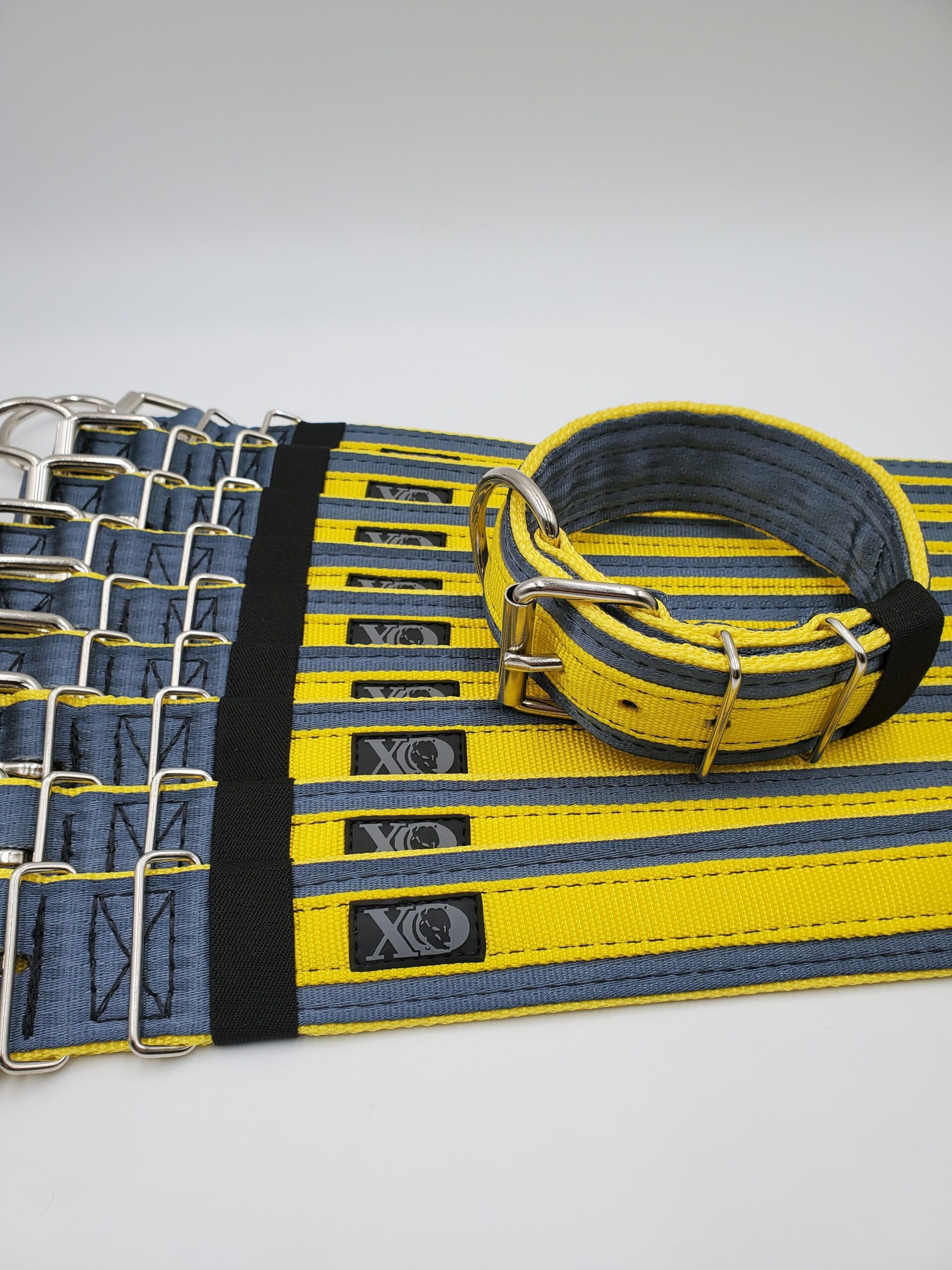 2" Wide Kennel Pack, Grey Seat Belt Outer, Hot Yellow Inner & Stripe, Black Stitch, Size 14-19"