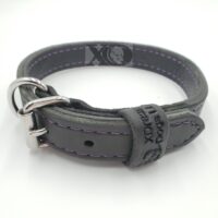 1" Black Latigo Leather 2-Ply, Heavy Duty Working Collar, Purple Stitch, Stainless Steel Hardware, Neck Size 15-19"