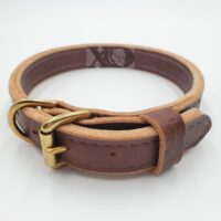 1" Brown Latigo Leather 2-Ply, Heavy Duty Working Collar, Grey Stitch, Solid Brass Hardware, Neck Size 17-21"