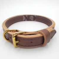 1" Brown Latigo Leather 2-Ply, Heavy Duty Working Collar, Navy Stitch, Solid Brass Hardware, Neck Size 17-21"