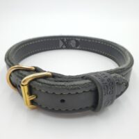 1" Black Latigo Leather 2-Ply, Heavy Duty Working Collar, Moss Stitch, Solid Brass Hardware, Neck Size 18-22"