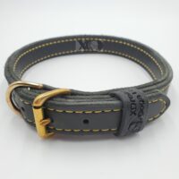 1" Black Latigo Leather 2-Ply, Heavy Duty Working Collar, Yellow Stitch, Solid Brass Hardware, Neck Size 19-23"