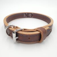 1" Brown Latigo Leather 2-Ply, Heavy Duty Working Collar, Navy Stitch, Stainless Steel Hardware, Neck Size 19-23"