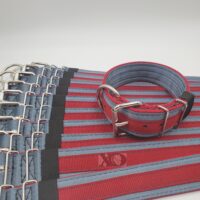 2" Wide Kennel Pack, Grey Seat Belt Outer, Dark Red Inner & Stripe, Black Stitch, Size 15-20"