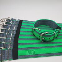 2" Wide Kennel Pack, Grey Seat Belt Outer, Hot Green Inner & Stripe, Grey Stitch, Size 15-20"