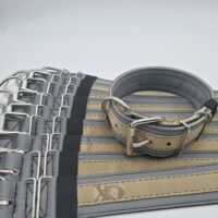 2" Wide Kennel Pack, Grey Seat Belt Outer, Tan Inner & Stripe, Grey Stitch, Size 16-21"