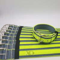 2" Wide Kennel Pack, Grey Seat Belt Outer, Hot Yellow Inner & Stripe, Grey Stitch, Size 16-21"