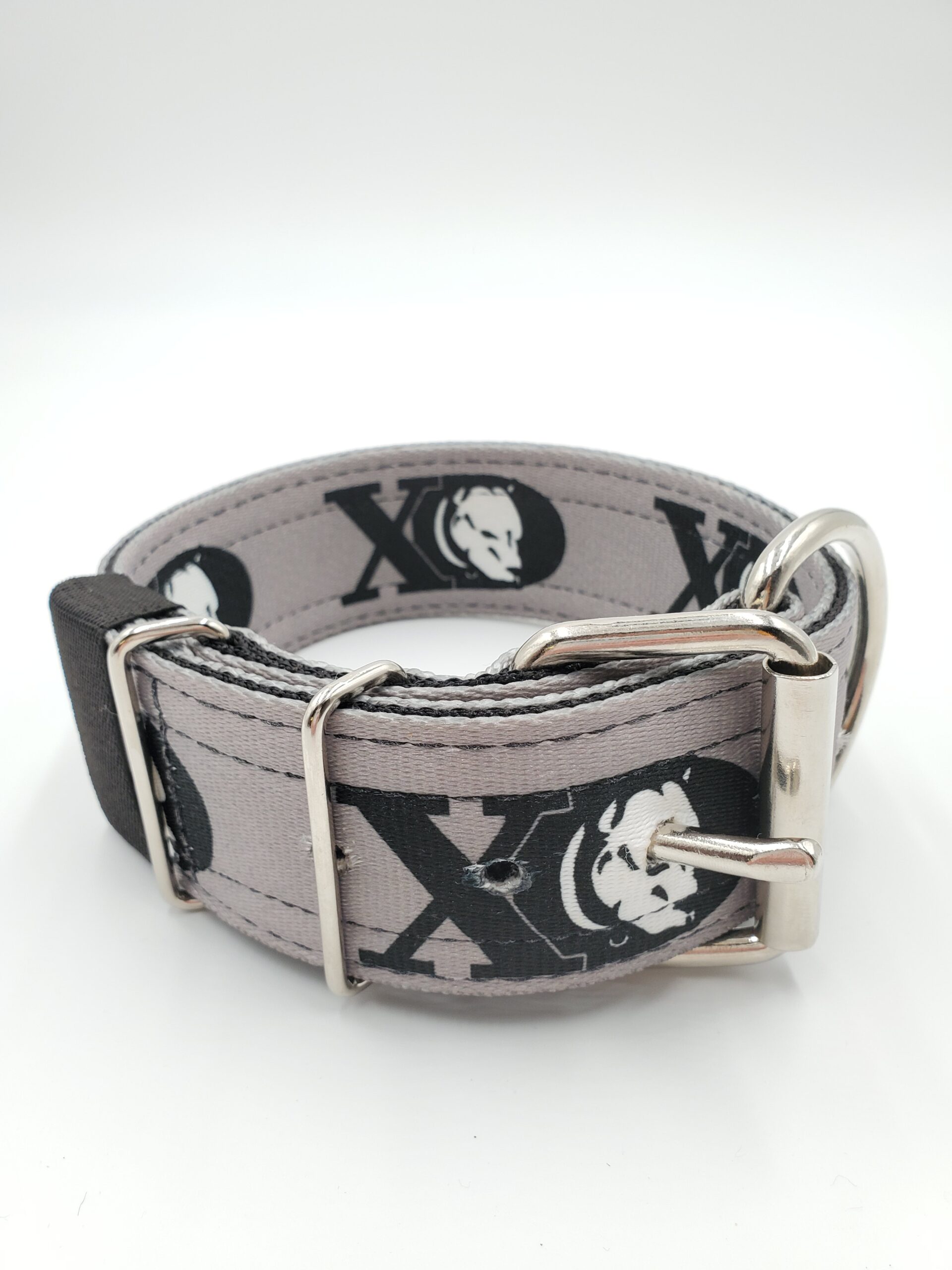 2" Nylon Collar- XD Grey Outer, Black Inner, Black Stitch, Neck Size 15-20"