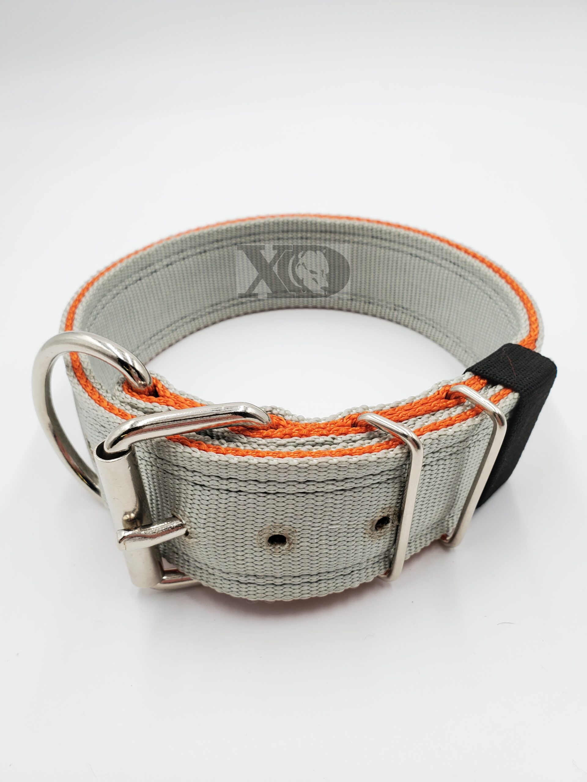 2" Nylon Collar- Grey Outer, Pumpkin Inner, Black Stitch, Neck Size 19-23"