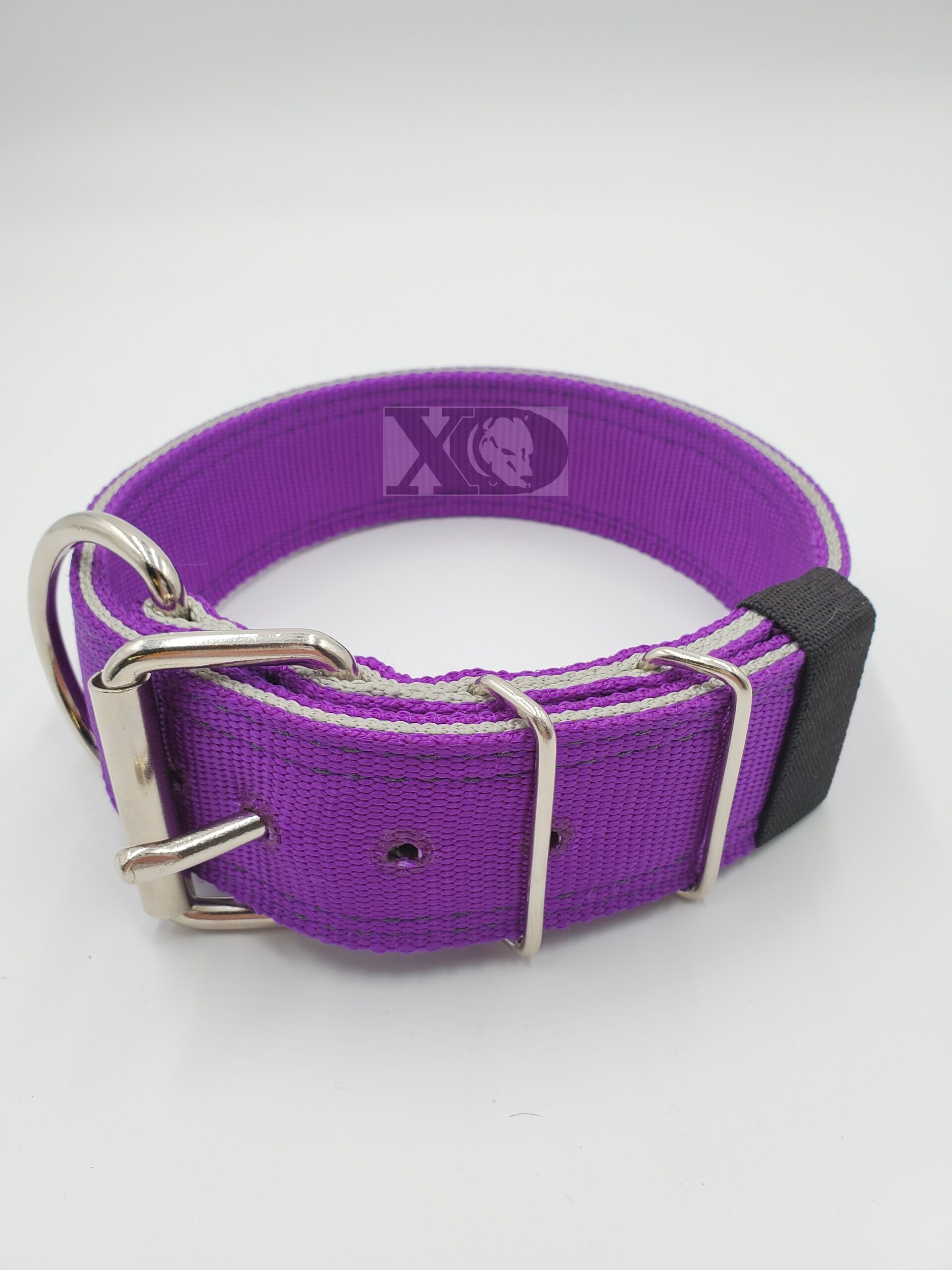 2" Nylon Collar- Purple Outer, Grey Inner, Black Stitch, Neck Size 20-24"