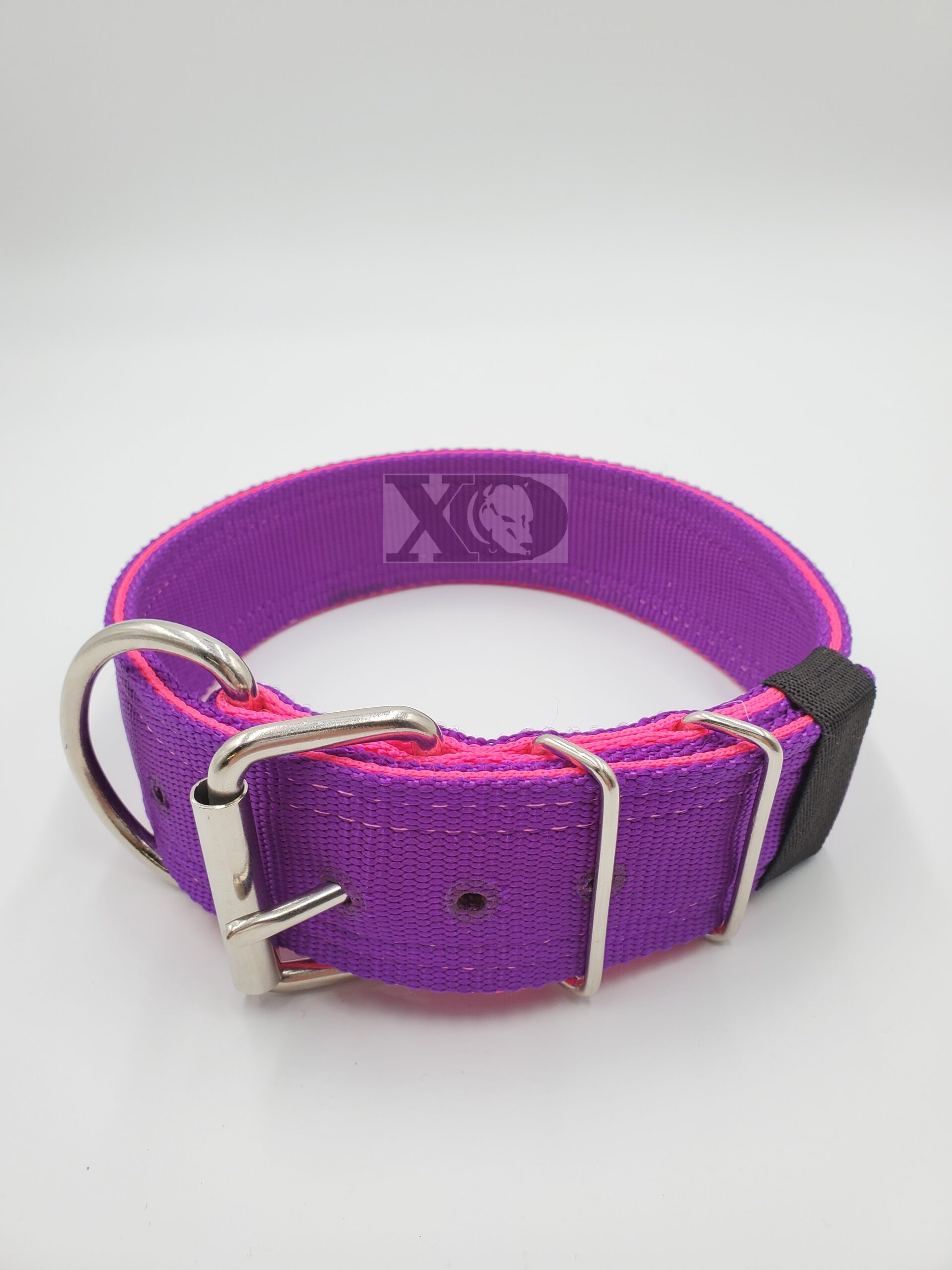 2" Nylon Collar- Purple Outer, Hot Pink Inner, Pink Stitch, Neck Size 20-24"