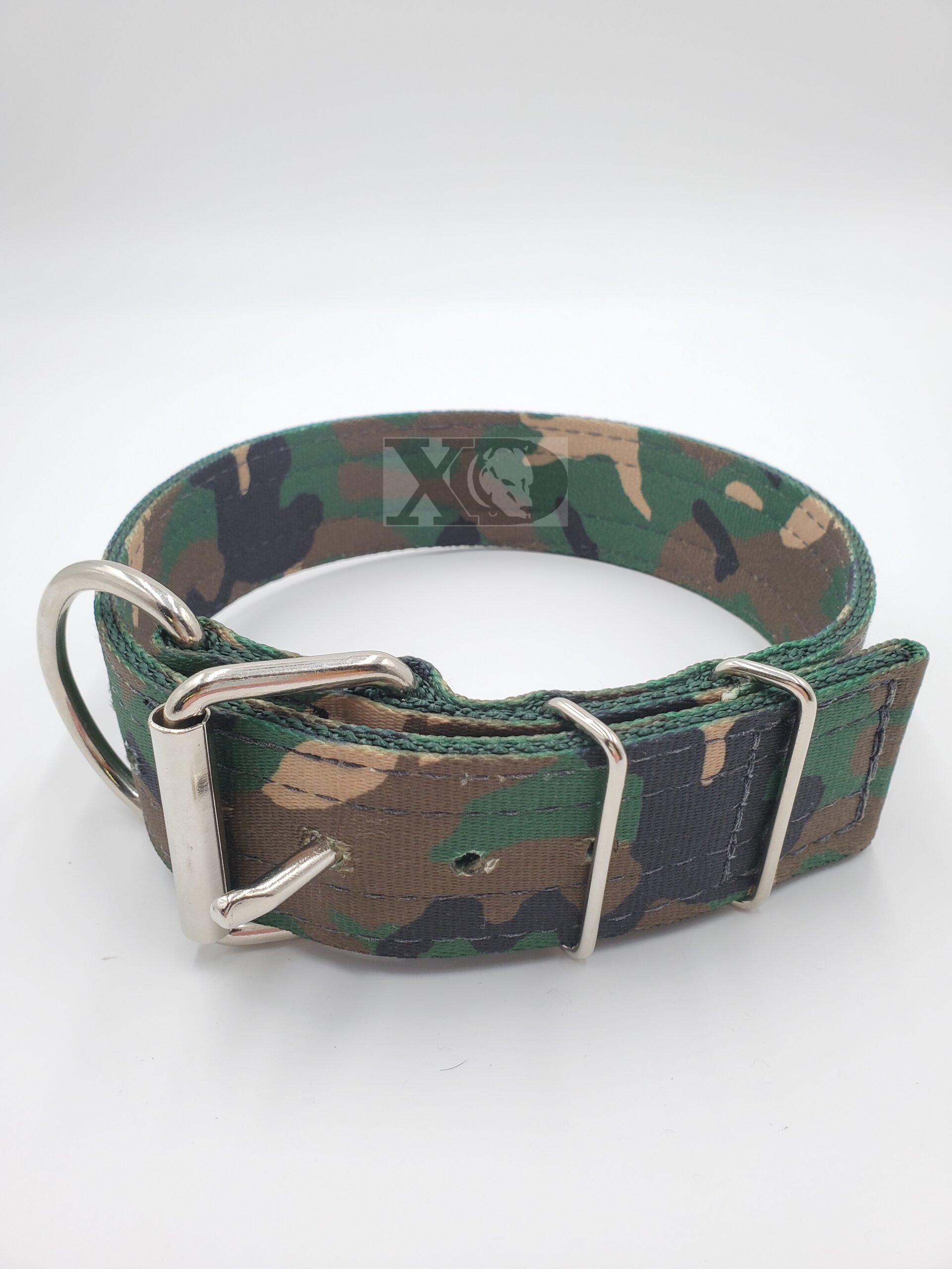 2" Nylon Collar- Camo Outer, Forest Green Inner, Black Stitch, Neck Size 21-25"