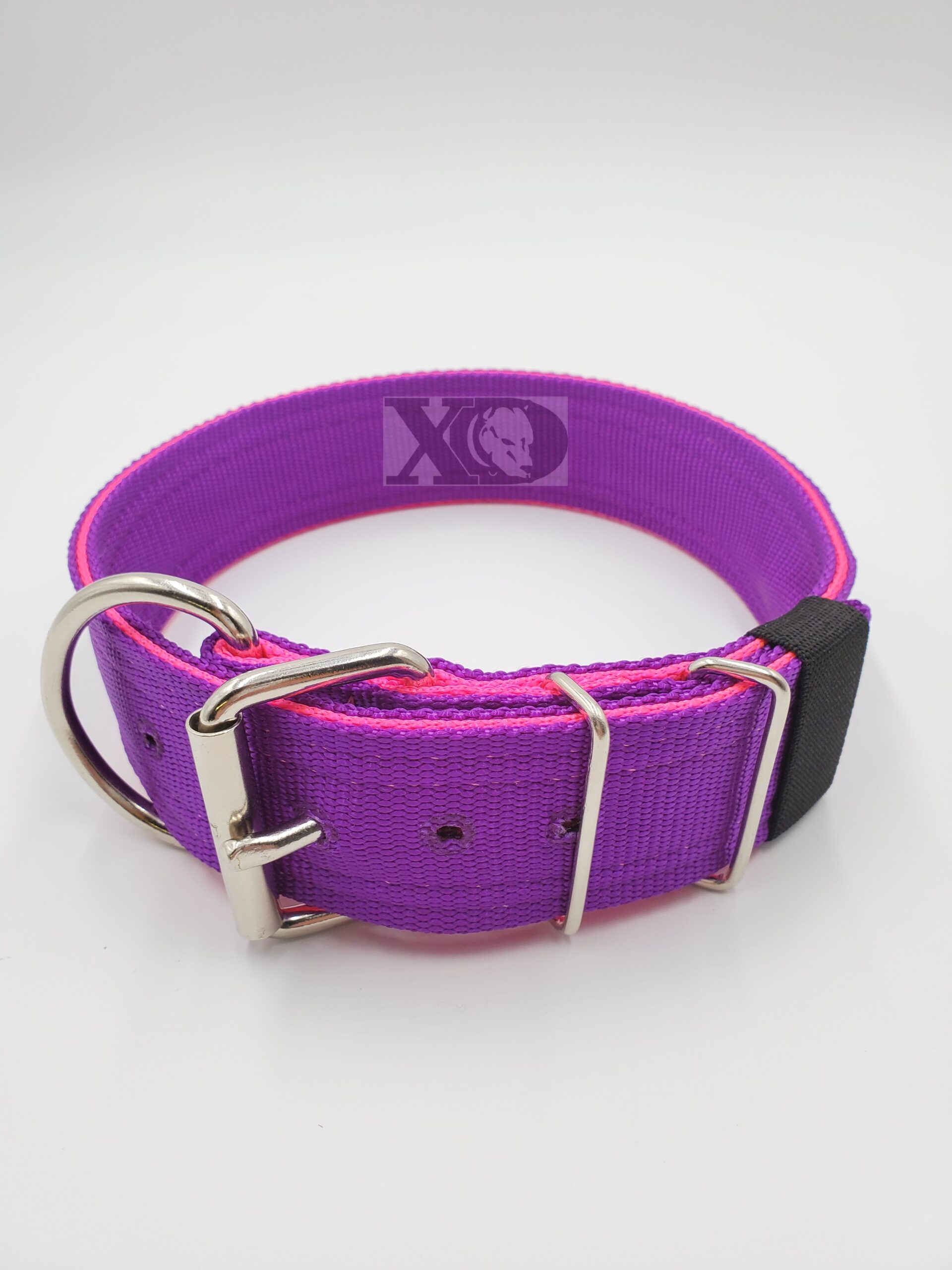 2" Nylon Collar- Purple Outer, Hot Pink Inner, Pink Stitch, Size 22-27"