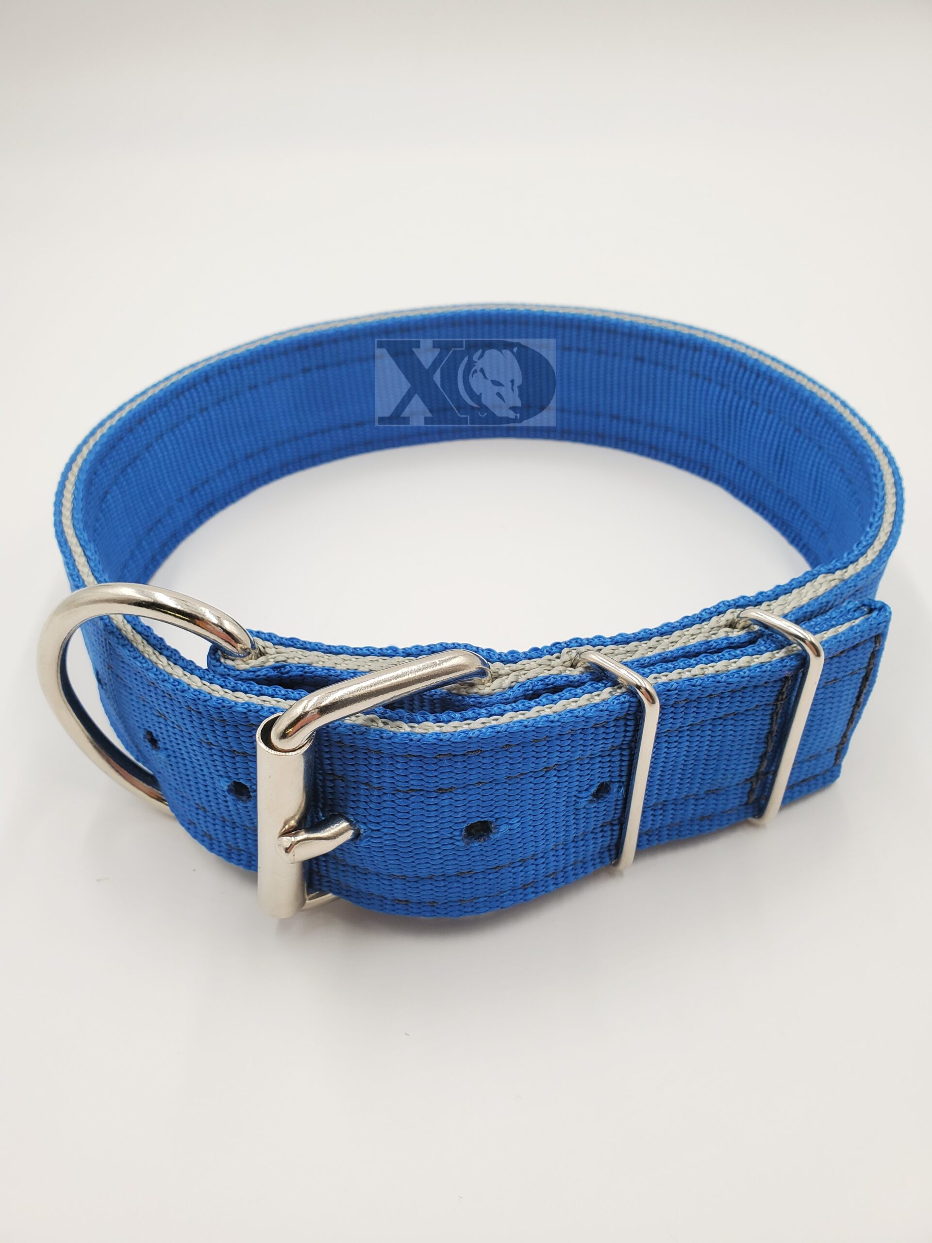 2" Nylon Collar- Pacific Blue Outer, Grey Inner, Black Stitch, Neck Size 23-28"
