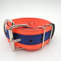 2" Nylon Collar- Hot Orange Outer, Navy Blue Inner and Stripe, Black Stitch, Neck Size 14-19"