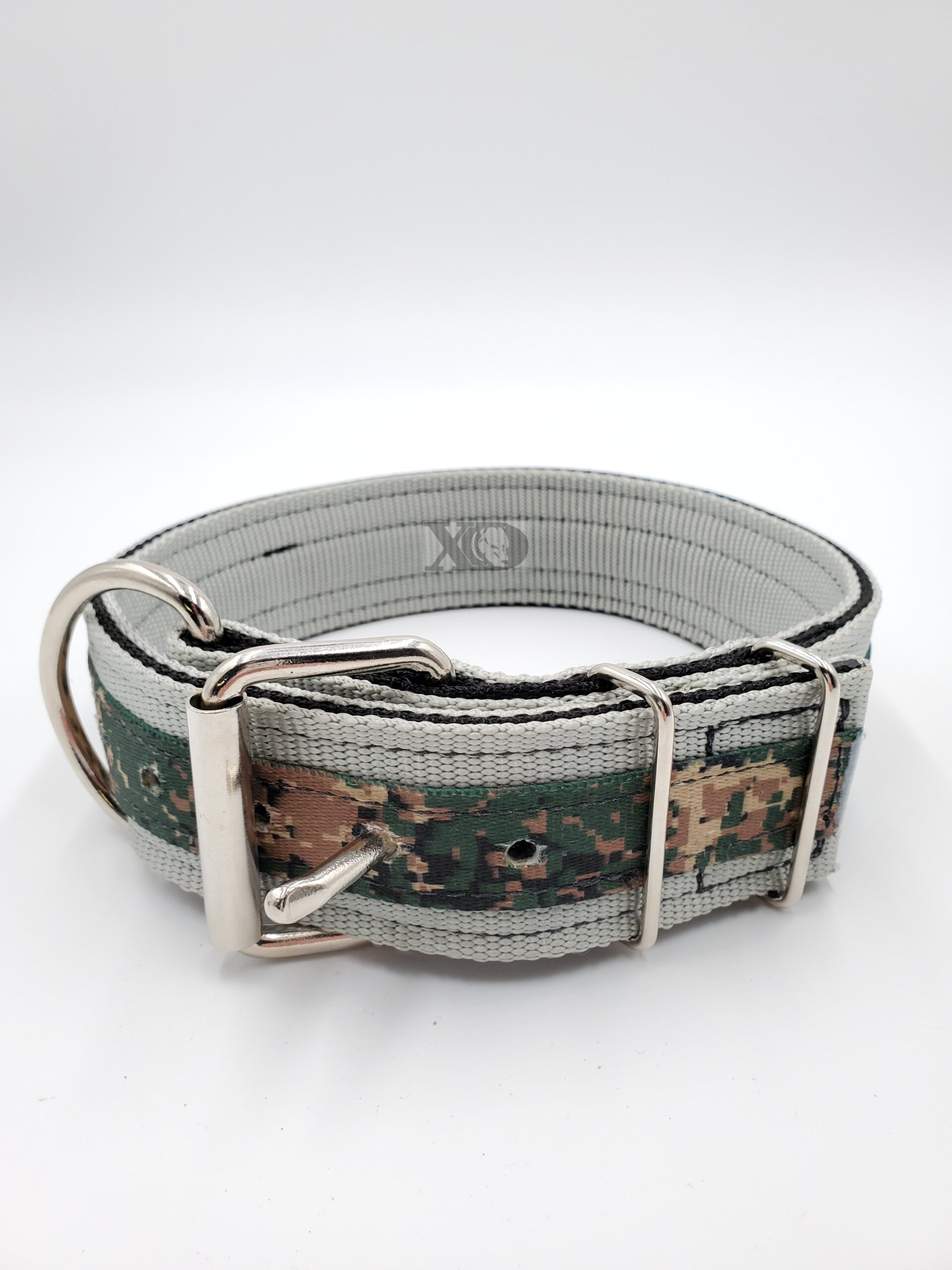 2" Nylon Collar- Grey Outer, Black Inner, Digital Camo Jarhead Stripe, Black Stitch, Neck Size 19-24"