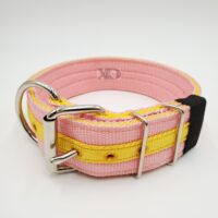 2" Nylon Collar- Pink Outer, Hot Yellow Inner, Yellow Stripe, Yellow Stitch, Neck Size 19-24"