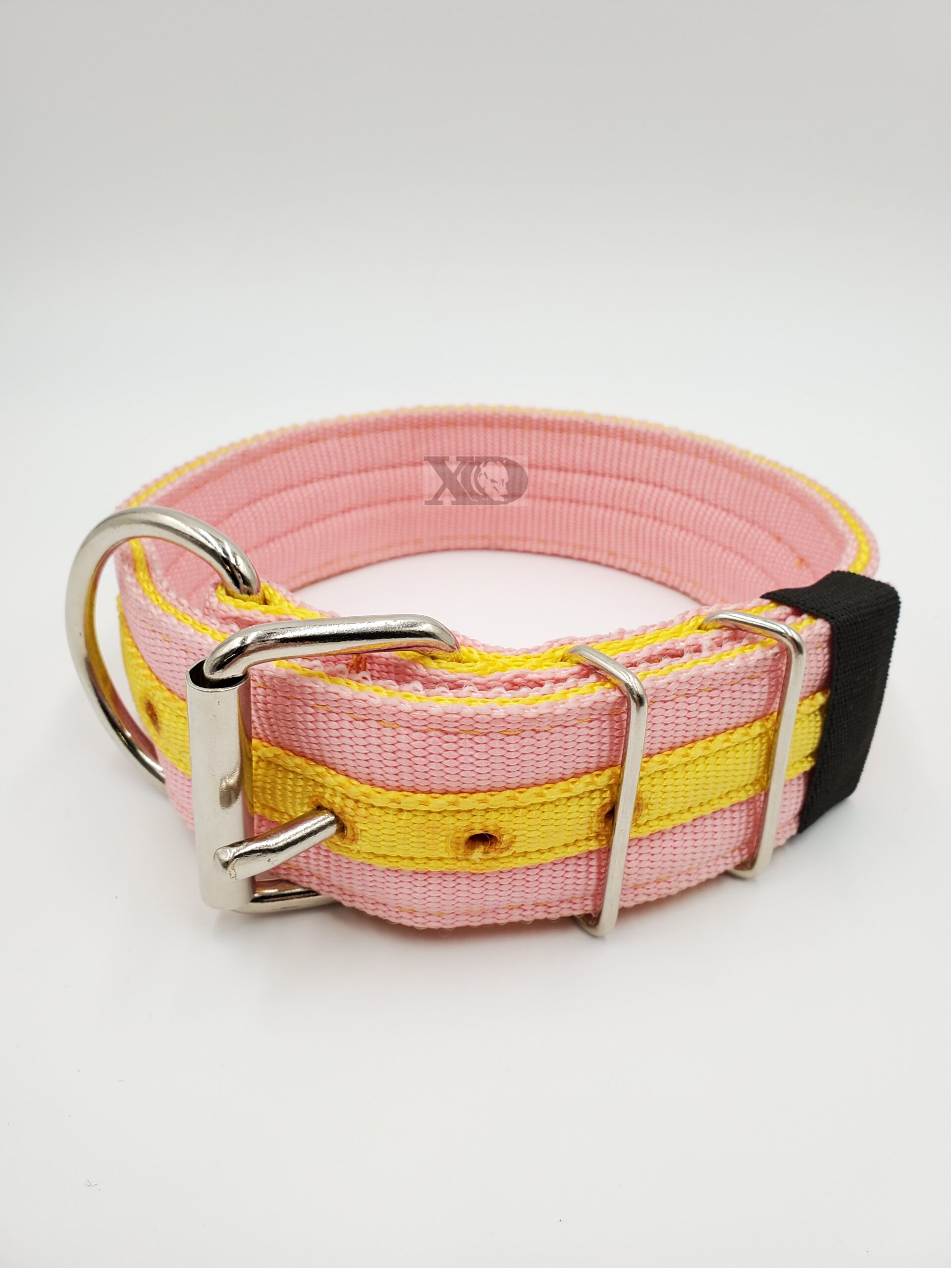 2" Nylon Collar- Pink Outer, Hot Yellow Inner, Yellow Stripe, Yellow Stitch, Neck Size 19-24"