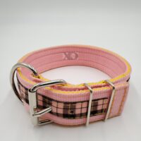 2" Nylon Collar- Pink Outer, Hot Yellow Inner, Pink Tartan Stripe, Yellow Stitch, Neck Size 19-24"