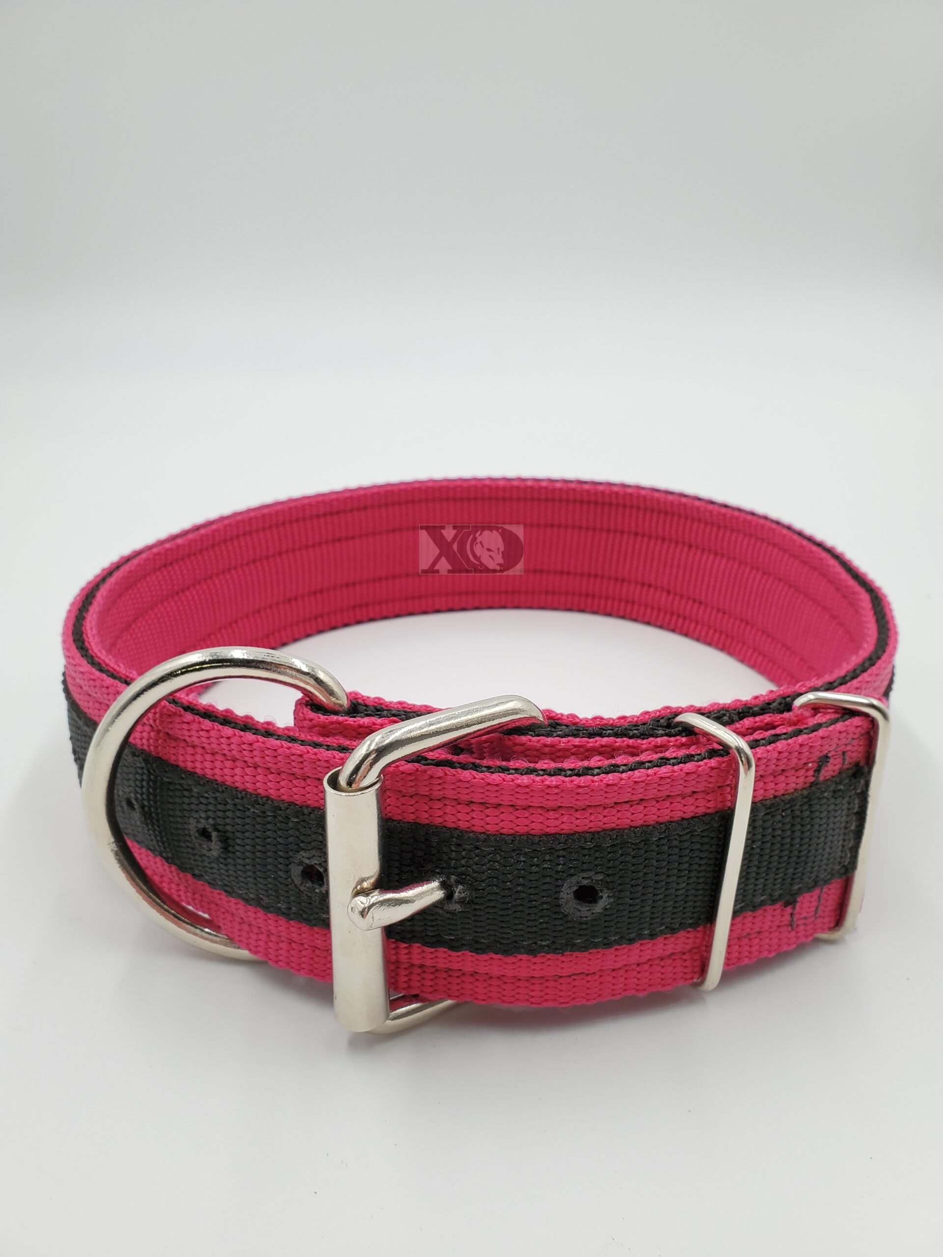 2" Nylon Collar- Raspberry Outer, Black Inner and Stripe, Black Stitch, Neck Size 21-26"