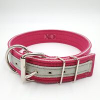 2" Nylon Collar- Raspberry Outer, Grey Inner and Stripe, Grey Stitch, Neck Size 25-30"