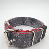 2" Nylon Collar- Digital Camo Dark Outer, Dark Red Inner, Black Stitch, Neck Size 15-20"