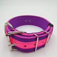 2" Nylon Collar- Purple Outer, Hot Pink Inner and Stripe, Black Stitch, Neck Size 17-22"