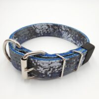 1.5" Nylon Collar- Digital Camo Blue Outer, Pacific Blue Inner, Black Stitch, Neck Size 16-21"