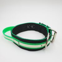 2" Nylon Collar, Black Outer, Hot Green Inner, Green Glow Stripe and Handle, Black Stitch, Neck Size 18-23"