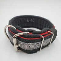 2" Fleece-Lined Collar, Black Outer, Light Red Inner, B&W Paisley Stripe, Black Fleece, Black Stitch, Neck Size 16-21"