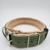 2" Fleece-Lined Collar, Olive Outer, Tan Inner, Tan Fleece, Black Stitch, Neck Size 24-29"