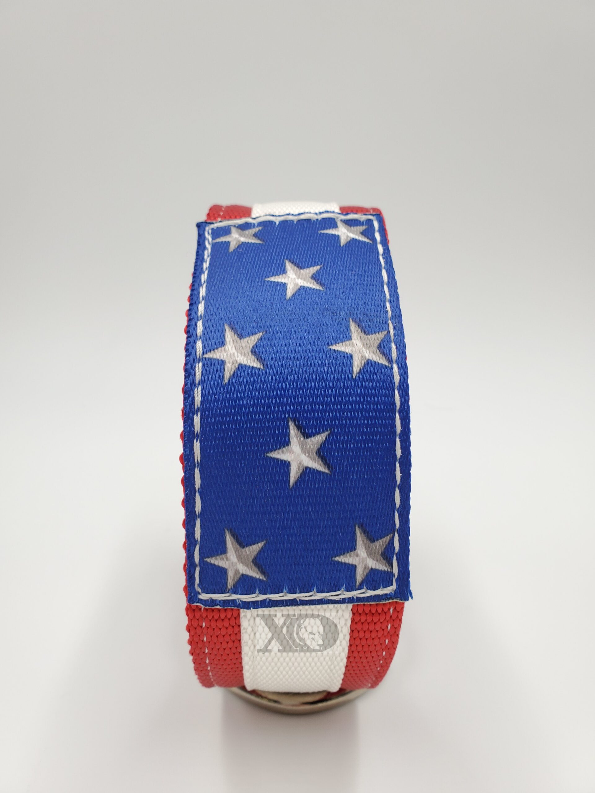 Custom 2" American Flag Collar, Light Red Outer, Royal Blue Inner and Keeper, White Stripe, Stars Patch, White Stitch - Image 2