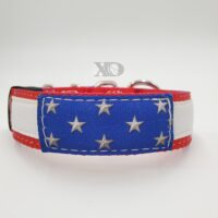 Custom 1.5" American Flag Collar, Light Red Outer, Royal Blue Inner, White Stripe, Stars Patch, White Stitch