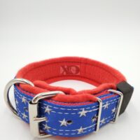 1.5" Fleece-Lined American Stars Collar, Stars Outer Light Red Inner and Fleece, White Stitch Size 15-20"