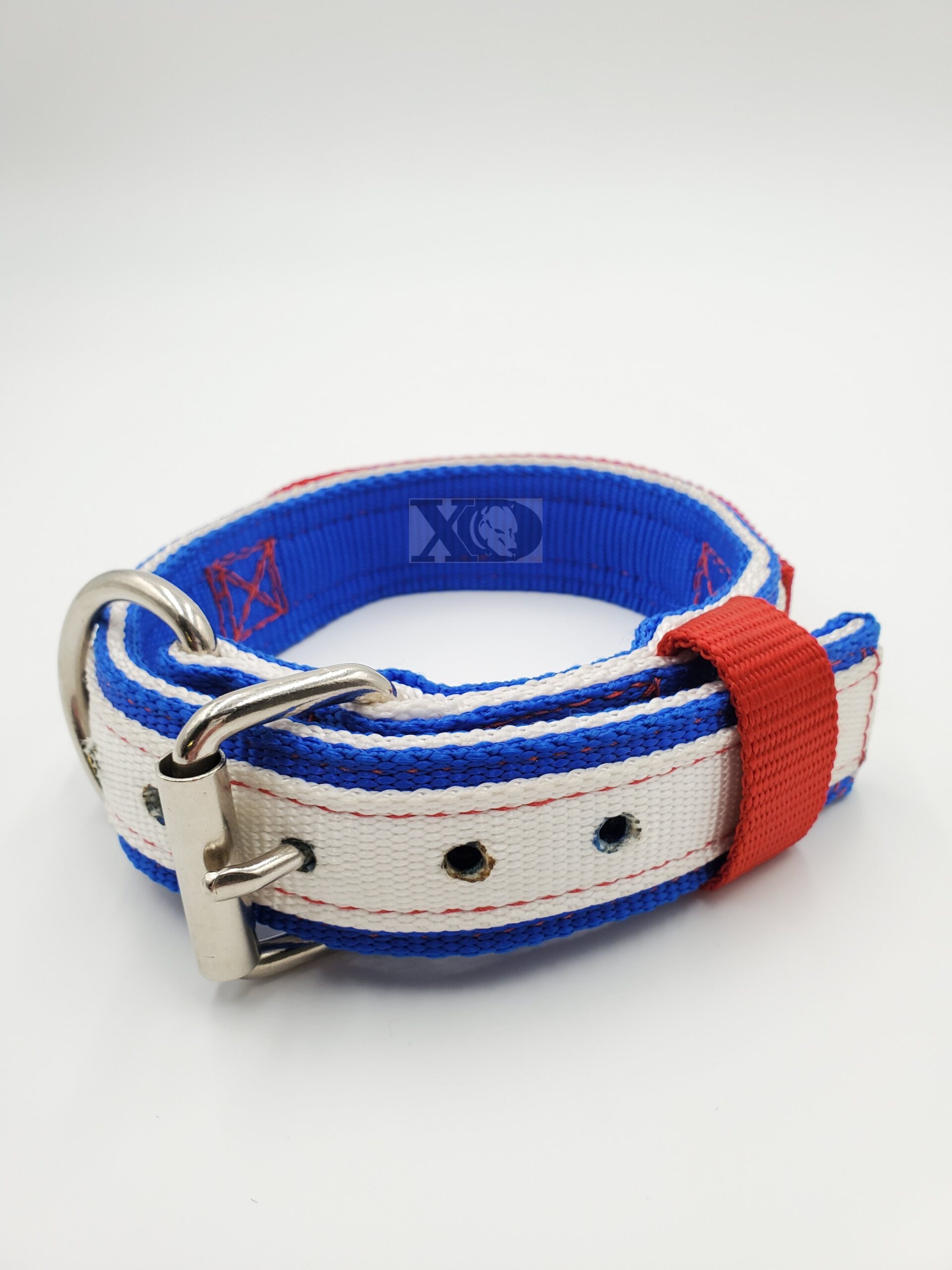 1.5" Americana Collar with Handle, Royal Blue Outer, White Inner and Stripe, Light Red Handle and Keeper, Red Stitch, Size 15-20" - Image 2