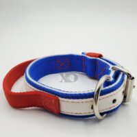 1.5" Americana Collar with Handle, Royal Blue Outer, White Inner and Stripe, Light Red Handle and Keeper, Red Stitch, Size 15-20"
